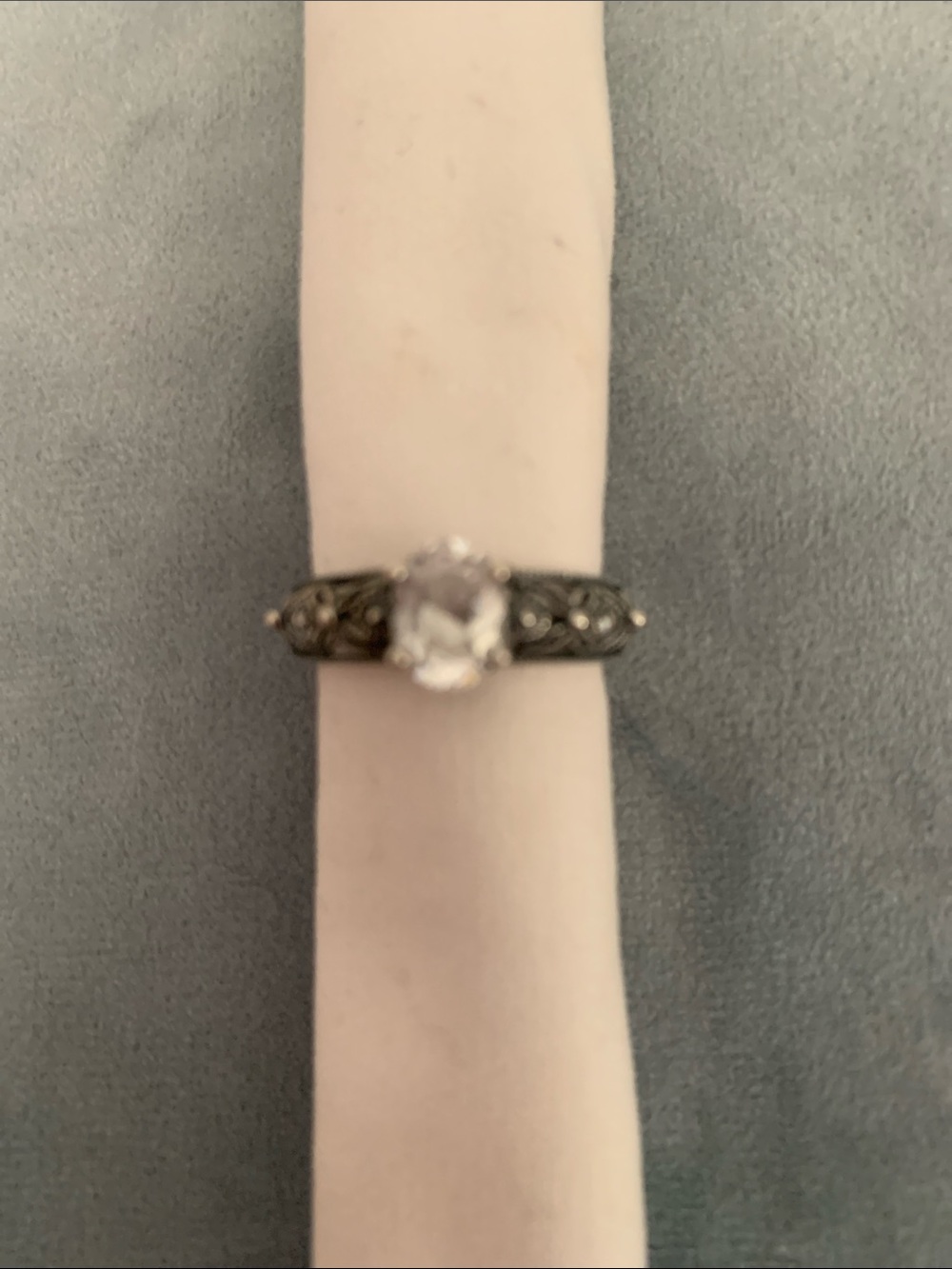 Avon Silver-Tone Ring with Clear Oval Stone